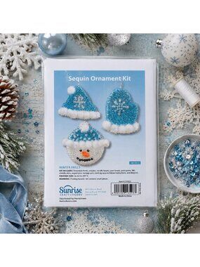 Vintage Sunrise Sequin Ornament Craft Kit Winter Frills Blue Push Pin Christmas
